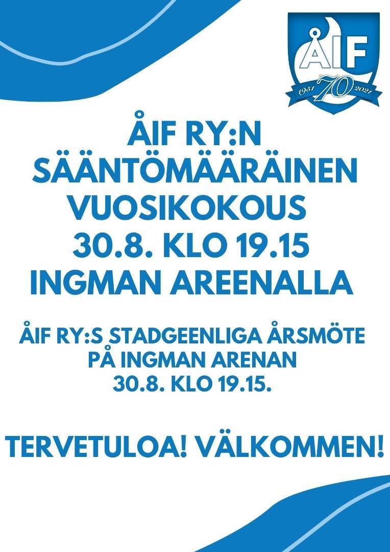 ÅIF Ry:n sääntömääräinen vuosikokous 30.8.