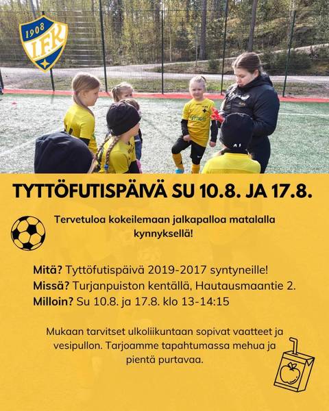 Tyttöfutispäivä su 10.8. ja 17.8! / Flickfotisdag sö 10.8. och 17.8!