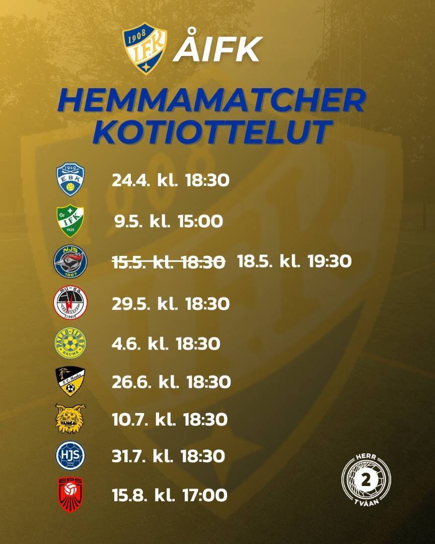 Miesten Kakkosen otteluohjelma - osta kausikorttisi! / Herrtvåans matchprogram - skaffa säsongkort!
