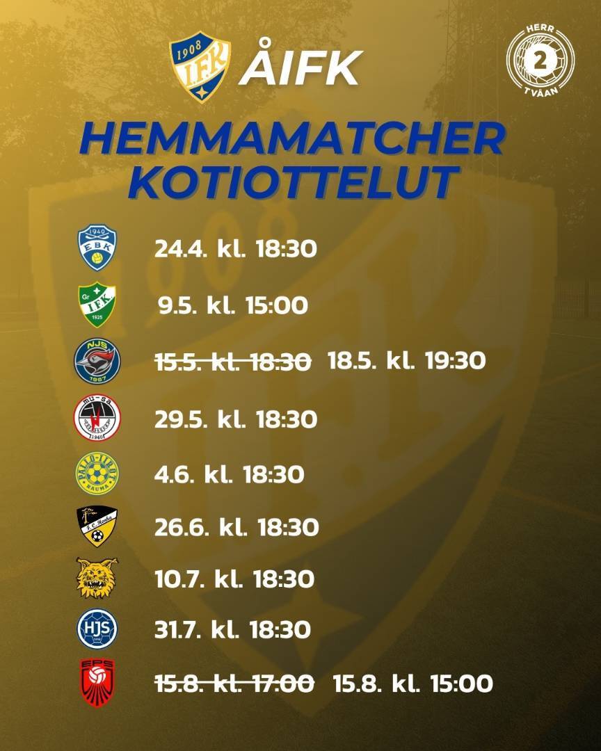 Miesten Kakkosen otteluohjelma - osta kausikorttisi! / Herrtvåans matchprogram - skaffa säsongkort!