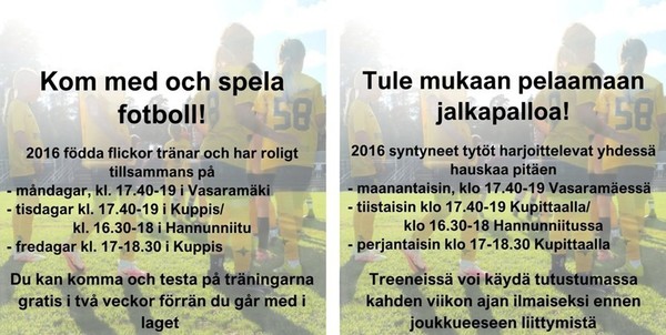 Kom med och spela fotboll! Tule mukaan pelaamaan jalkapalloa!