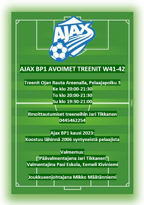 Ajax BP1 avoimet treenit W41-42