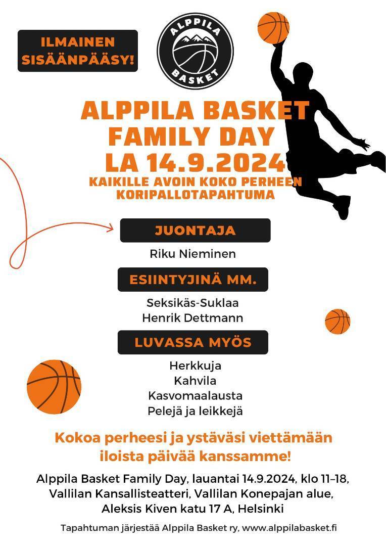 14.9. Alppila Basket Family Day, koko perheen koripallotapahtuma!