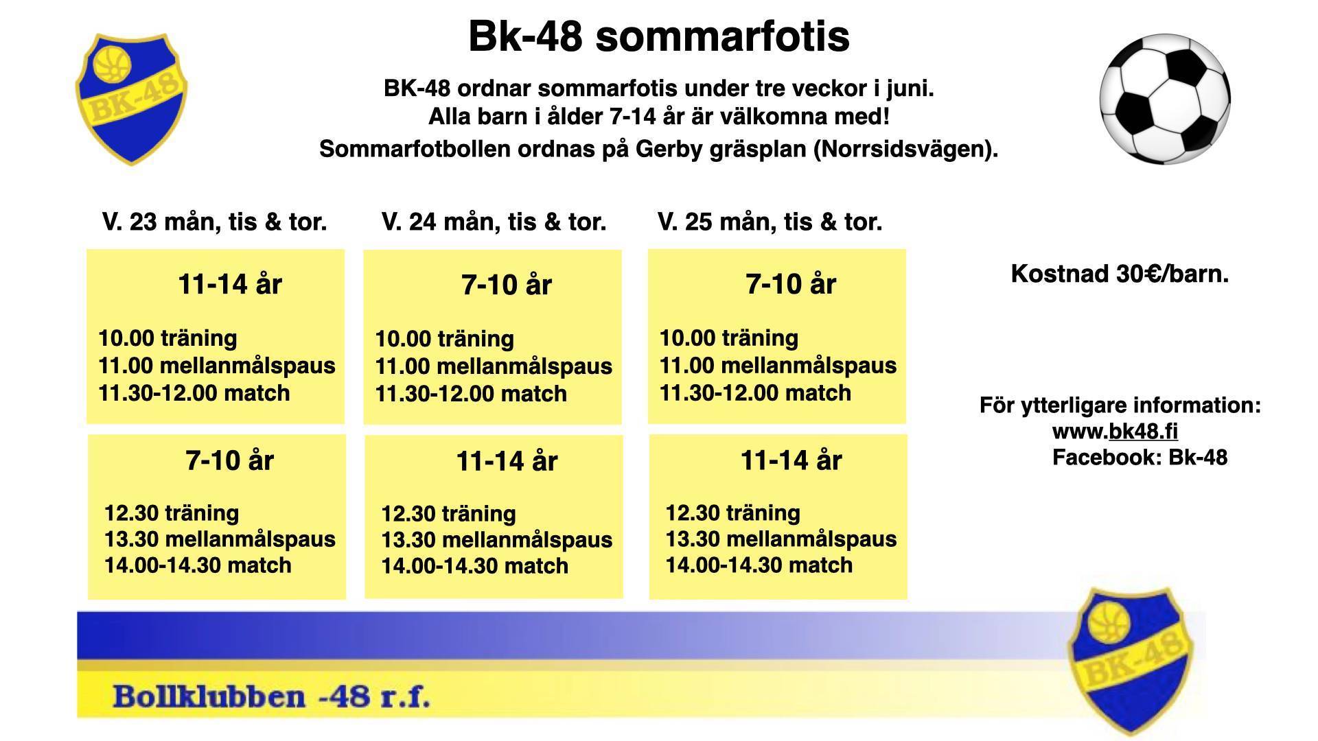 BK-48:s sommarfotboll för 7–14-åringar