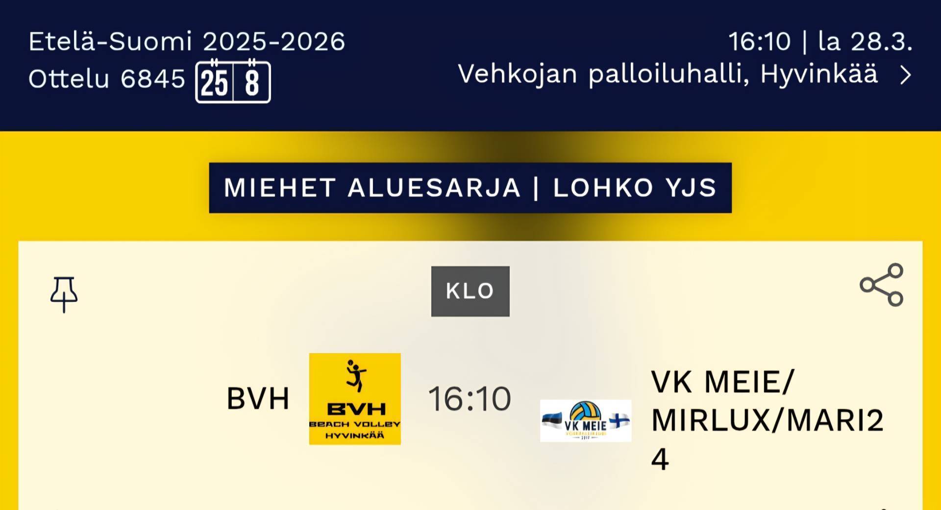 Miesten aluesarjan finaali lauantaina Vehkojalla!