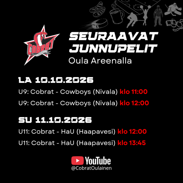 Seuraavat junioripelit Oula Areenalla
