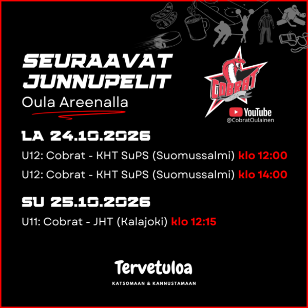 Seuraavat junioripelit Oula Areenalla