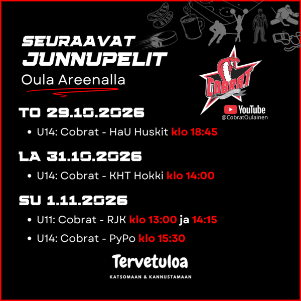 Seuraavat junioripelit Oula Areenalla