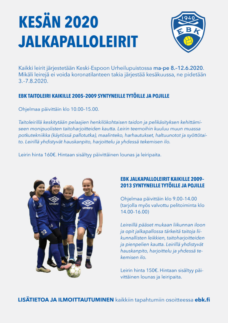 Kesän EBK jalkapalloleirit 8.-12.6.2020