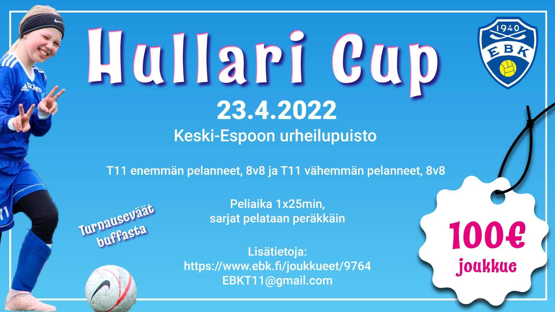 Hullari Cupin otteluohjelma julkaistu, tervetuloa mukaan lauantaina 23.4.2022 klo 9-18