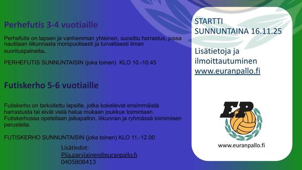 Ilmoittautuminen talven perhefutikseen ja  futiskerhoon on avattu!