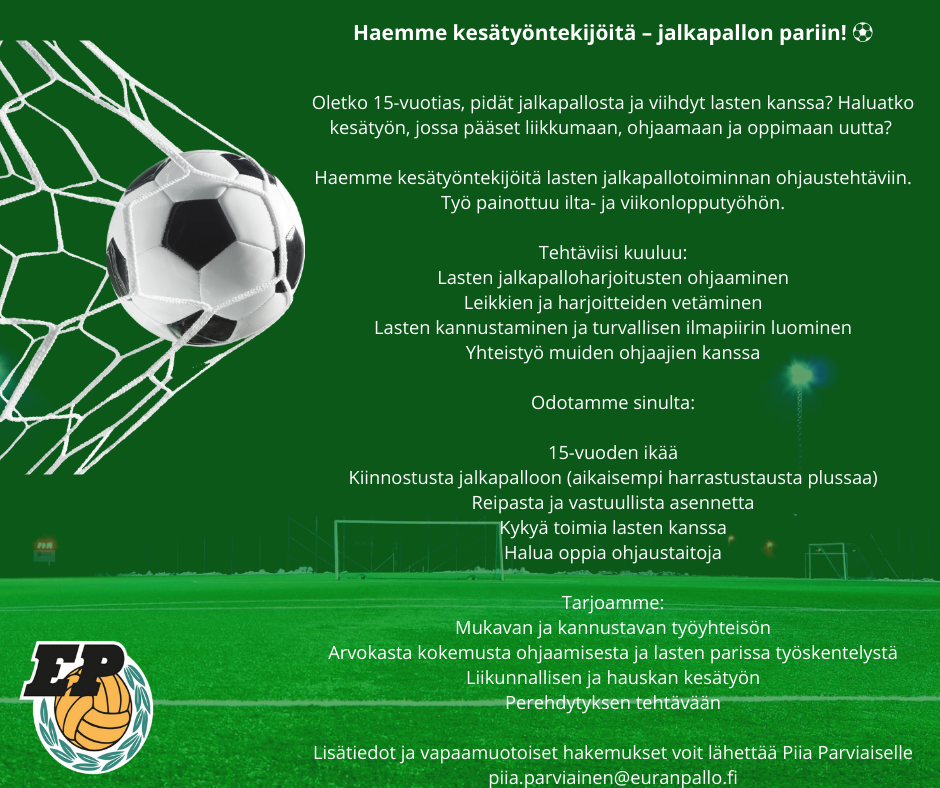 Eupan kesätyöhaku on nyt avattu