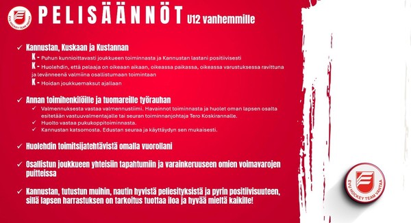 EVU U12 joukkueen pelisäännöt vanhemmille kaudella 2025 - 2026