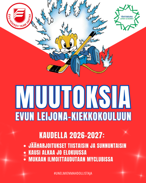 Muutoksia EVUn Leijona-kiekkokouluun & Early Bird -tarjous!