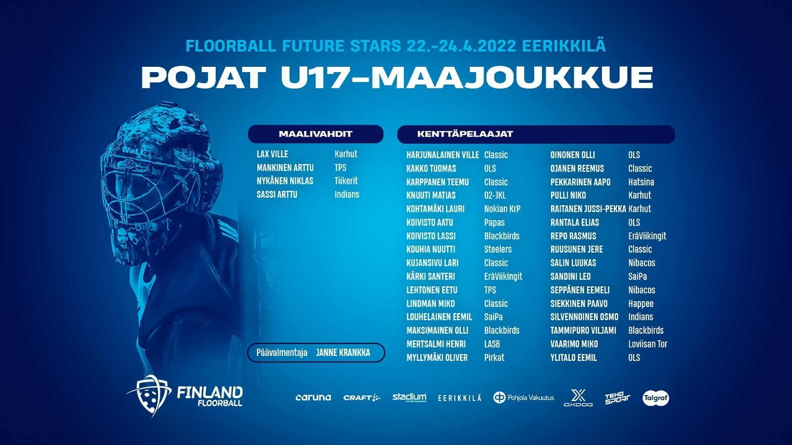 Karhuista kolme pelaajaa poikien U17-maajoukkueen kansainväliseen turnaukseen