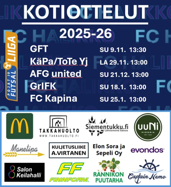 FUTSAL P19 - KOTIOTTELUT LIIGAKAUDELLA 2025-26