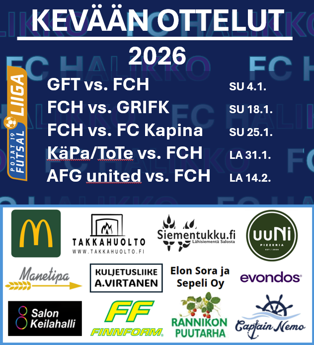 FUTSAL P19 - KEVÄTKAUDEN OTTELUT 2026
