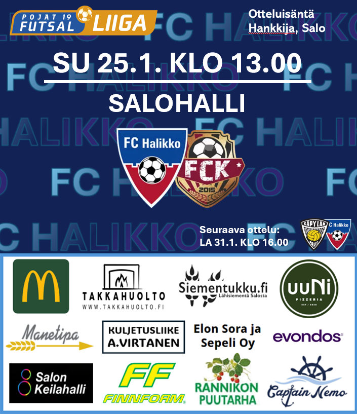 FUTSAL P19 - SARJAN VIIMEINEN KOTIOTTELU SUNNUNTAINA SALOHALLISSA