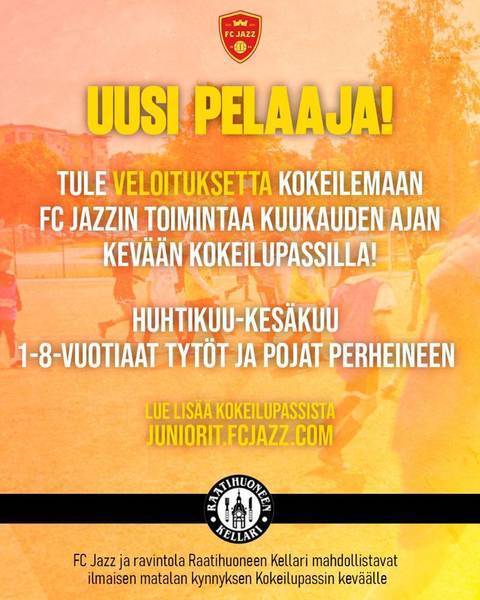 FC Jazz ja Raatihuoneen Kellari mahdollistavat ilmaisen matalan kynnyksen Kokeilupassin keväälle!