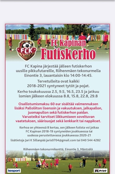 Elokuun futiskerhoon mahtuu  vielä , 30€ sis pallon, juomapullon , pelipaidan ja lisenssin 