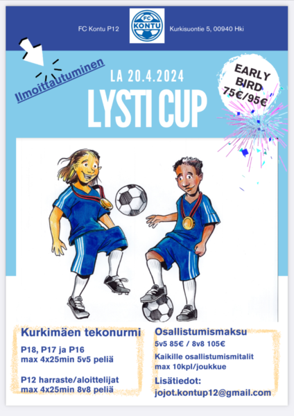 Tervetuloa LystiCup turnaukseen Kurkimäen tekonurmelle 20.4.24!