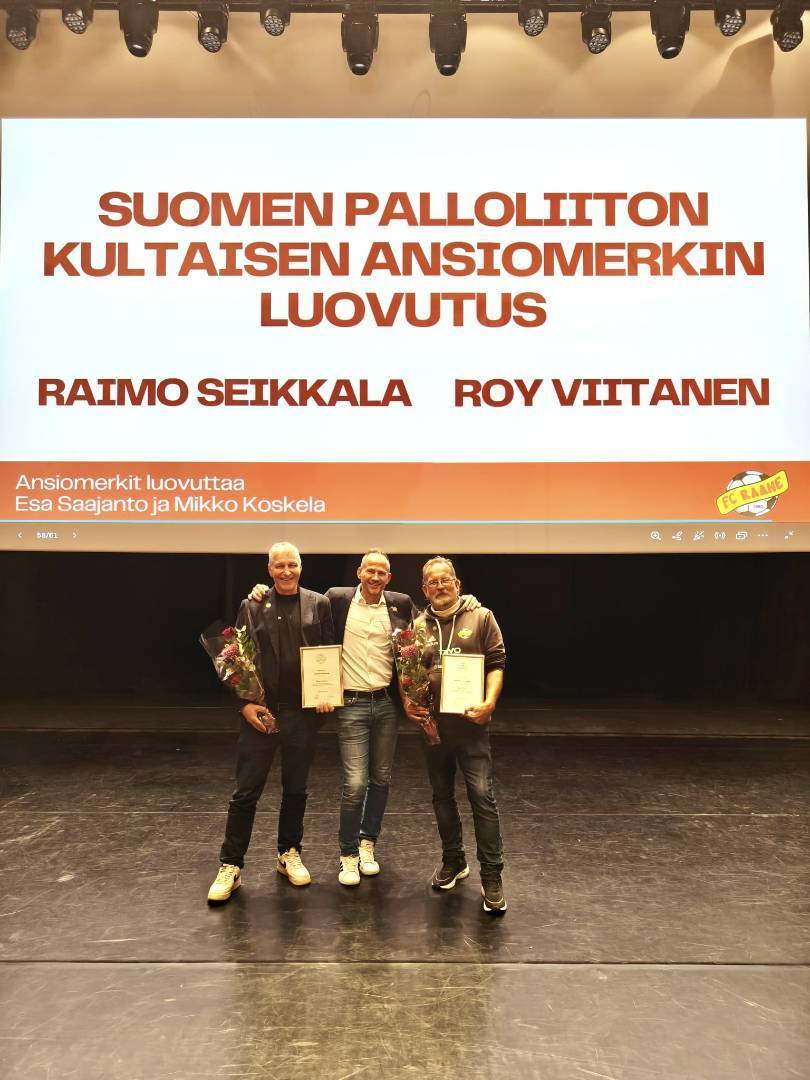 FC Raahen historian ensimmäiset kultaiset ansiomerkit Seikkalalle ja Viitaselle