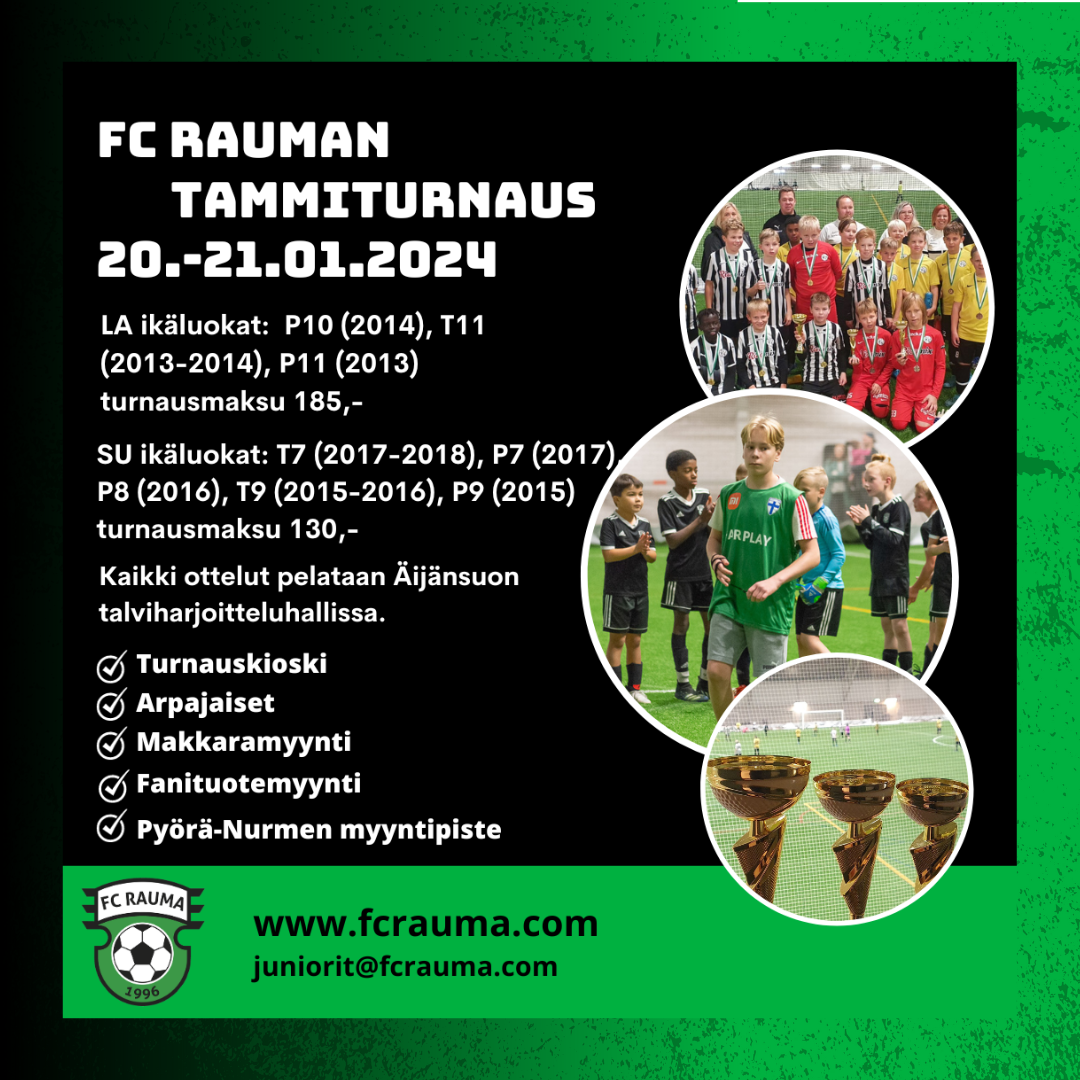 ​Ilmoita joukkueesi FC Rauman tammiturnaukseen 20. - 21.01.2024