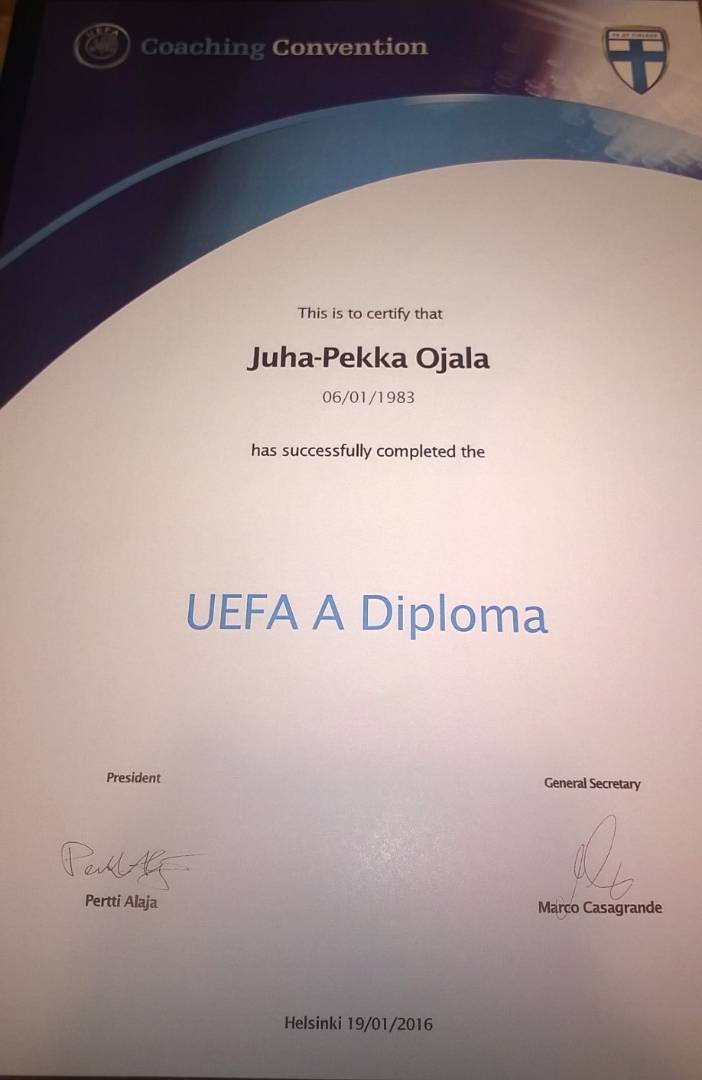 Ojalalle UEFA A-valmentajatutkinto