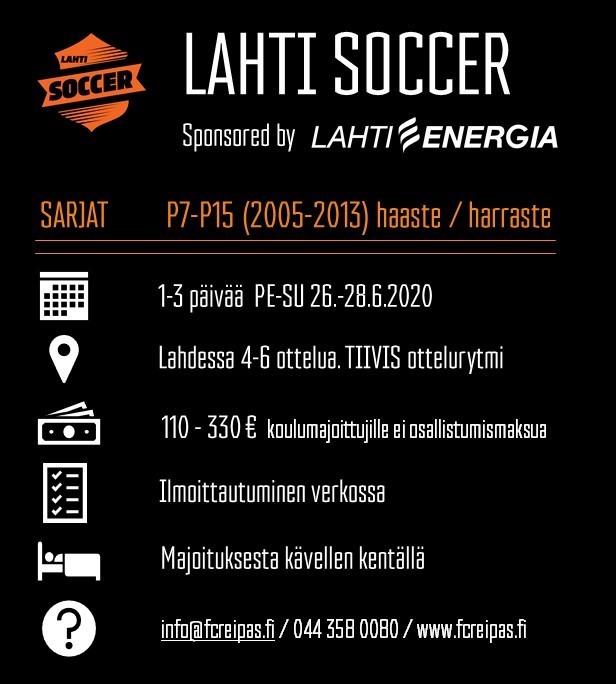Lahti Soccer 2020 - Ilmoittautuminen aukesi