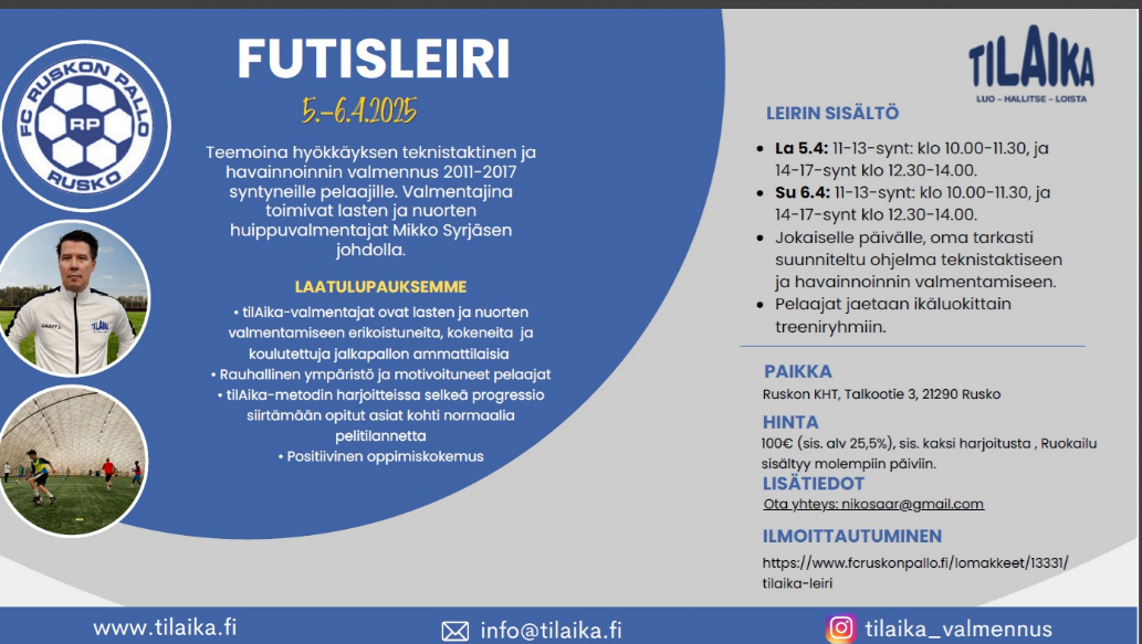 Tilaika-leiri huhtikuussa 2011-2017 syntyneille, ilmoittautuminen avattu