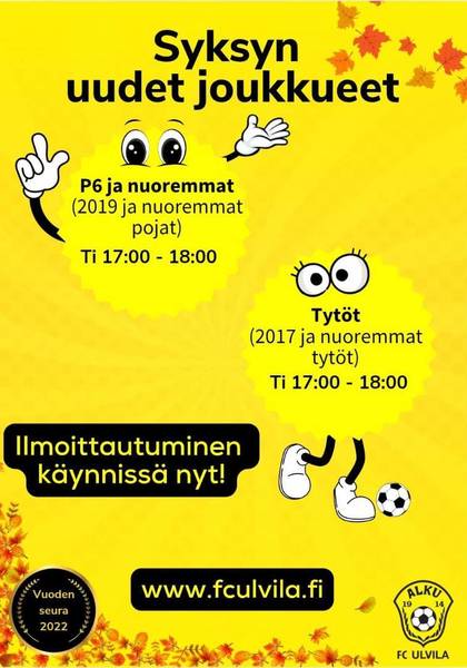 Uusi ikäluokka P6 sekä uusi tyttöjoukkue aloittaa toimintansa syyskuussa