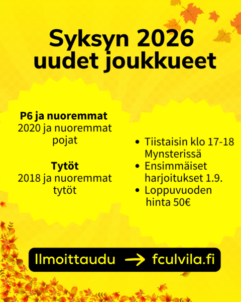 Uusi ikäluokka P6 sekä uusi tyttöjoukkue aloittaa toimintansa syyskuussa