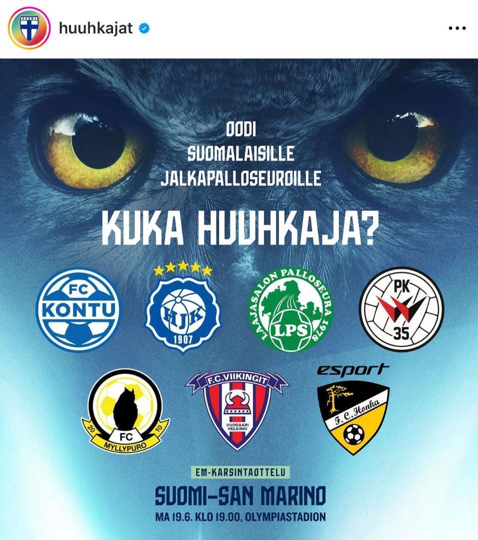 Huuhkajien valmentajan Markku Kanervan lämmittelypaidassa Viikkareiden logo