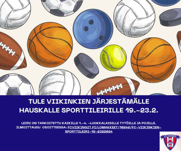 Tule Viikinkien järjestämälle hauskalle Sporttileirille 19.-23.2.
