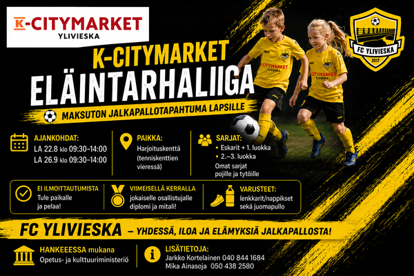 Tervetuloa K-Citymarket Eläintarhaliigaan syksyn eskarit - 3 luokkalaiset!