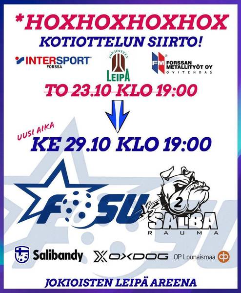 Edustus: kotiottelun siirto torstailta 23.10. keskiviikolle 29.10.2025!