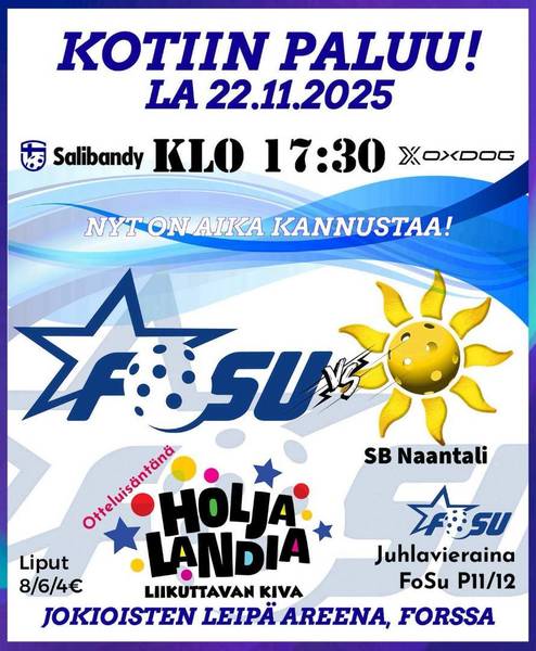 FoSu kohtaa sarjakärjen lauantaina 22.11.2025 kotona klo 17:30!