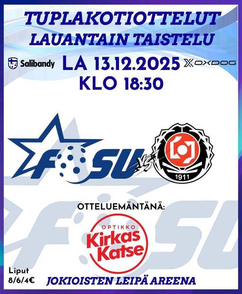 Edustus: tuplapeliviikonloppu kotona, la 13.12. vastassa LaJy