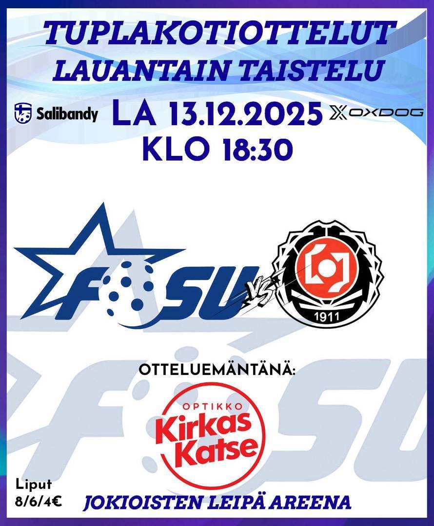 Edustus: tuplapeliviikonloppu kotona, la 13.12. vastassa LaJy