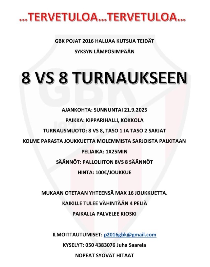 8vs8 turnaus syyskuussa!