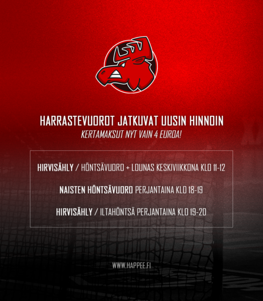 Harrastevuorot jatkuvat uusin hinnoin - Kertamaksut nyt vain 4 euroa!