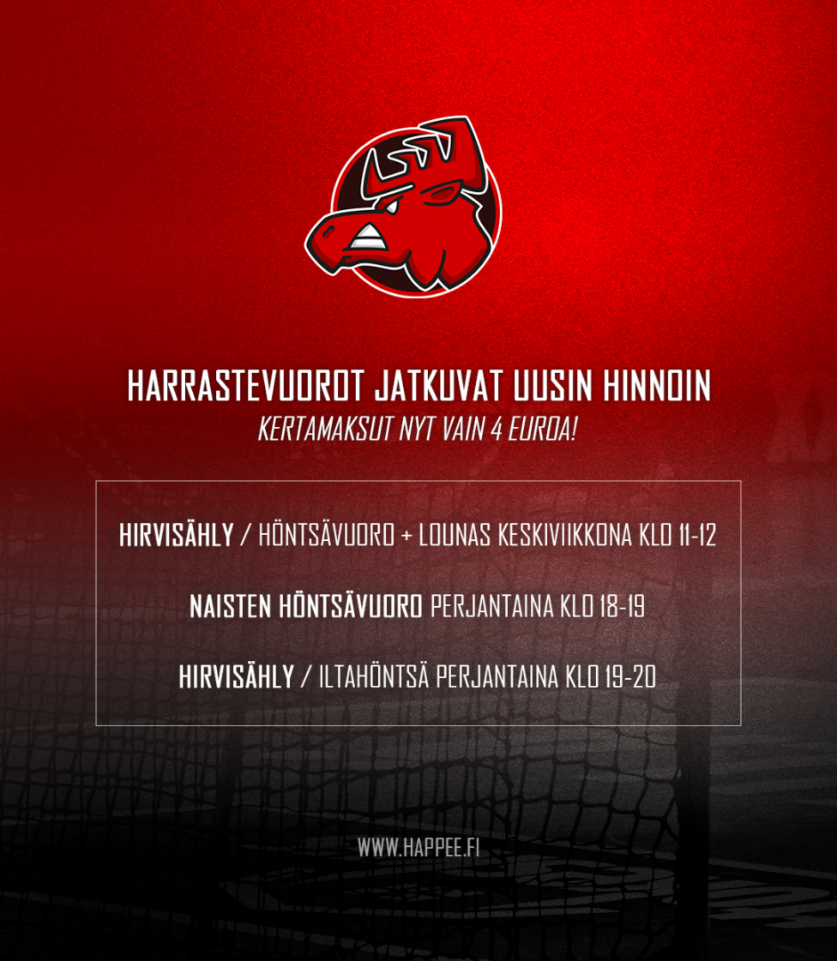 Harrastevuorot jatkuvat uusin hinnoin - Kertamaksut nyt vain 4 euroa!