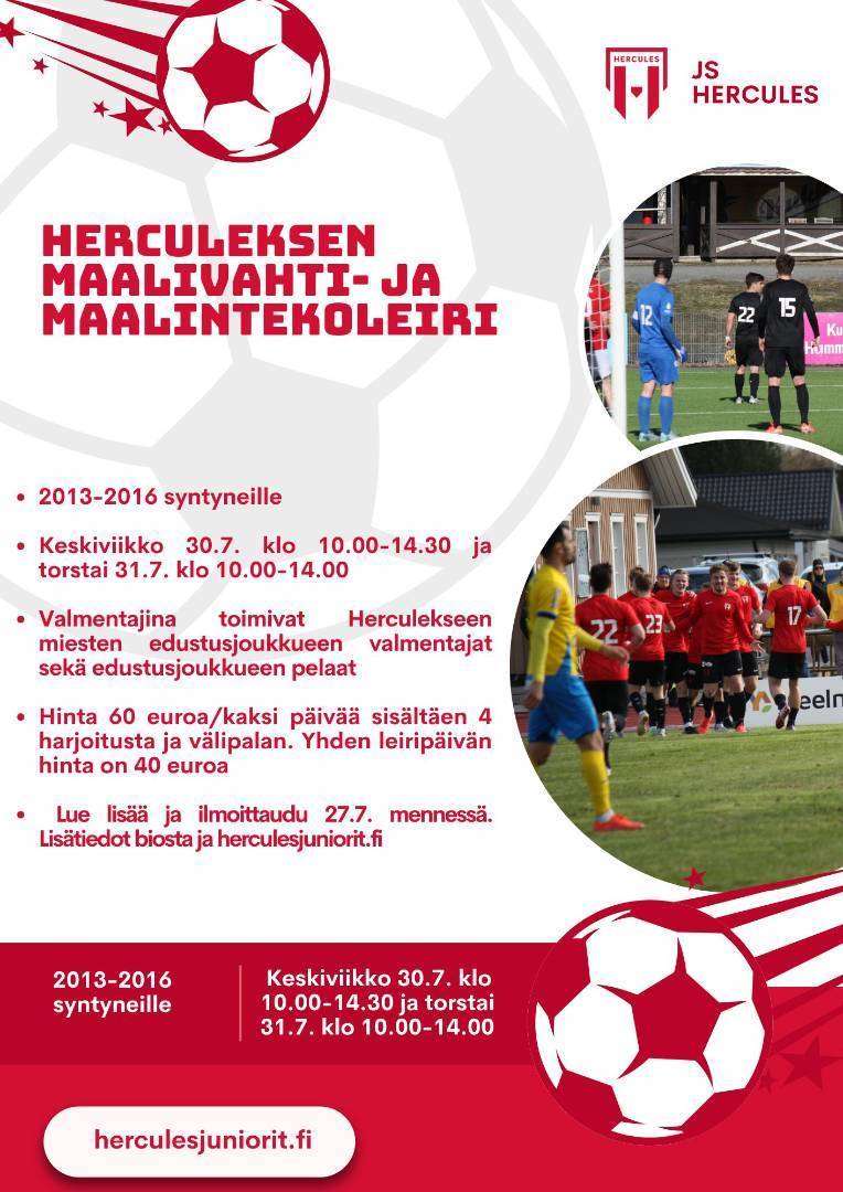 Herculeksen maalivahti- ja maalintekoleiri heinäkuun lopussa!