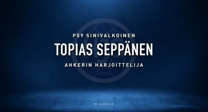 P09 Sinivalkoinen kauden 2020 ahkerin harjoittelija - onnea Topias!