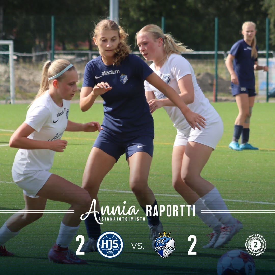 Otteluraportti: Naisten Kakkonen HJS–FC Espoo 23.08.2025: 2–2 (1–0)