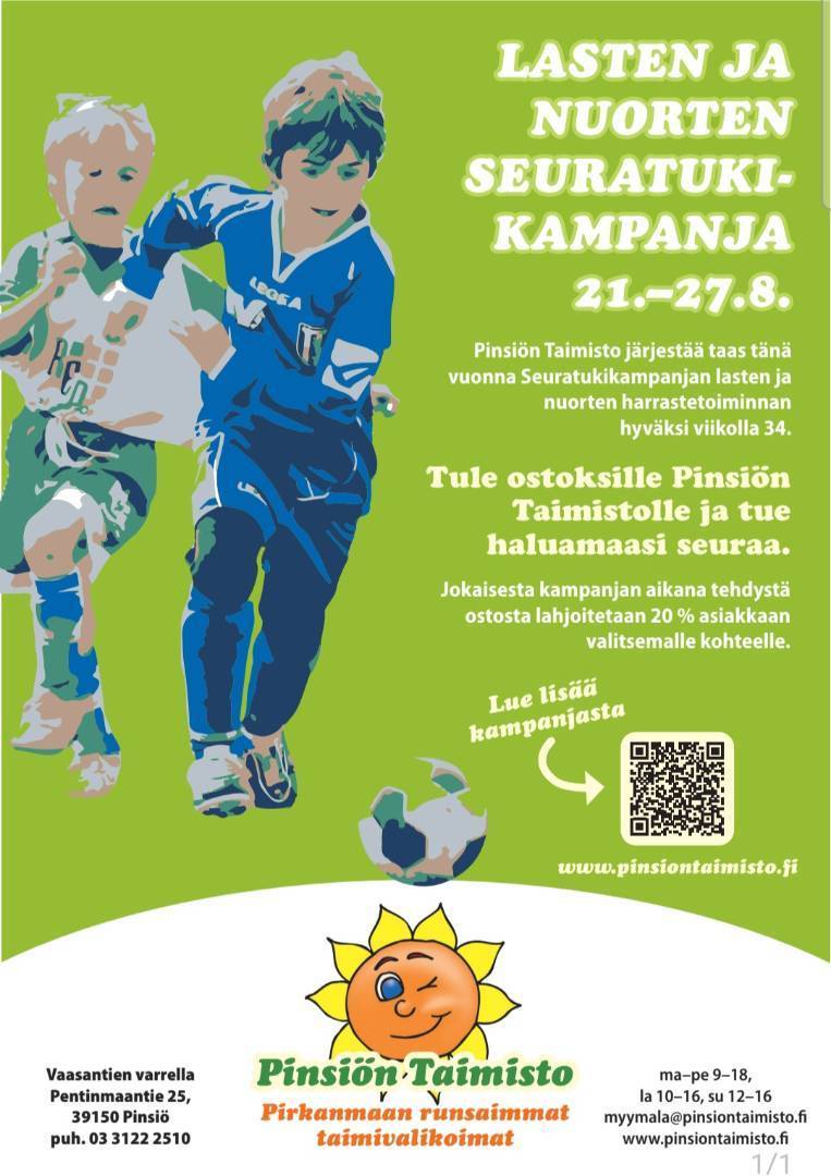 Hokkarit mukana Pinsiön Taimiston seuratukikampanjassa!