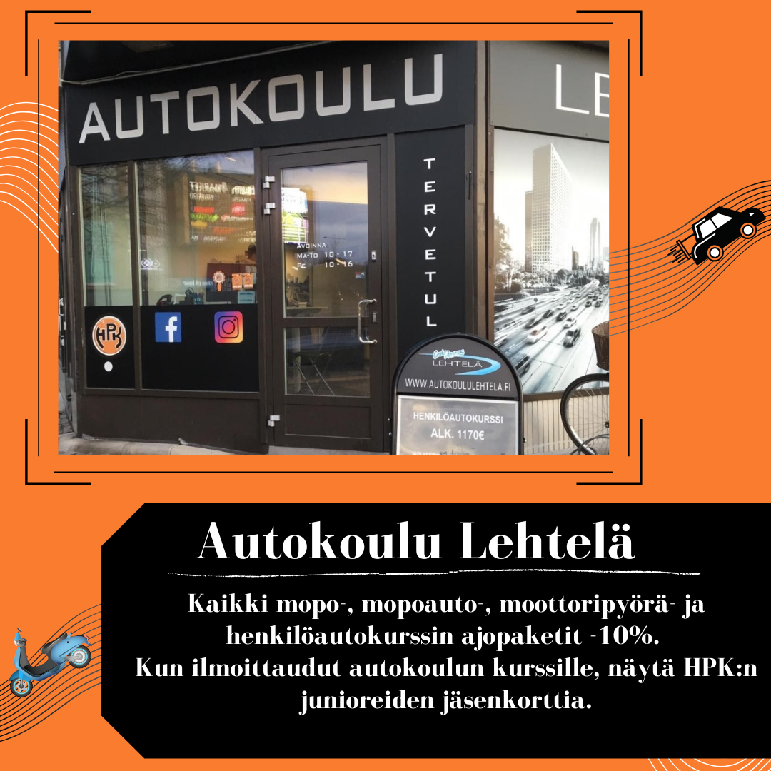 Autokoulu Lehtelän edut HPK:n junnuille ja kiekkonaisille!