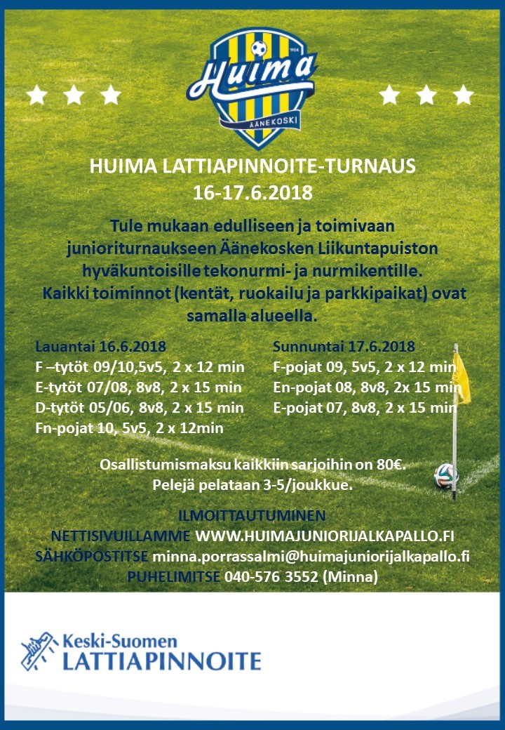 Huima Lattiapinnoite-turnaus lauantain otteluohjelmat