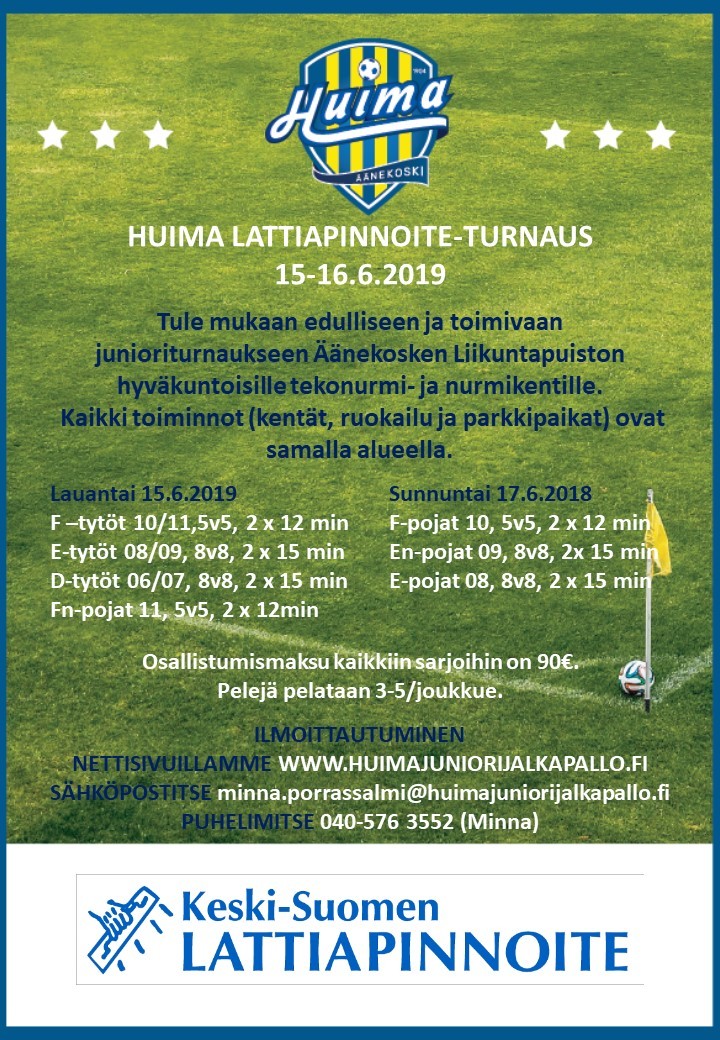 Huima Lattiapinnoite-turnaus pelataan 15-16.6.2019