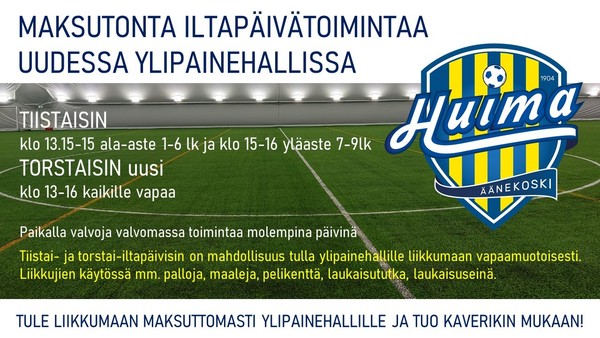 Maksutonta iltapäivätoimintaa tarjolla ylipainehallilla